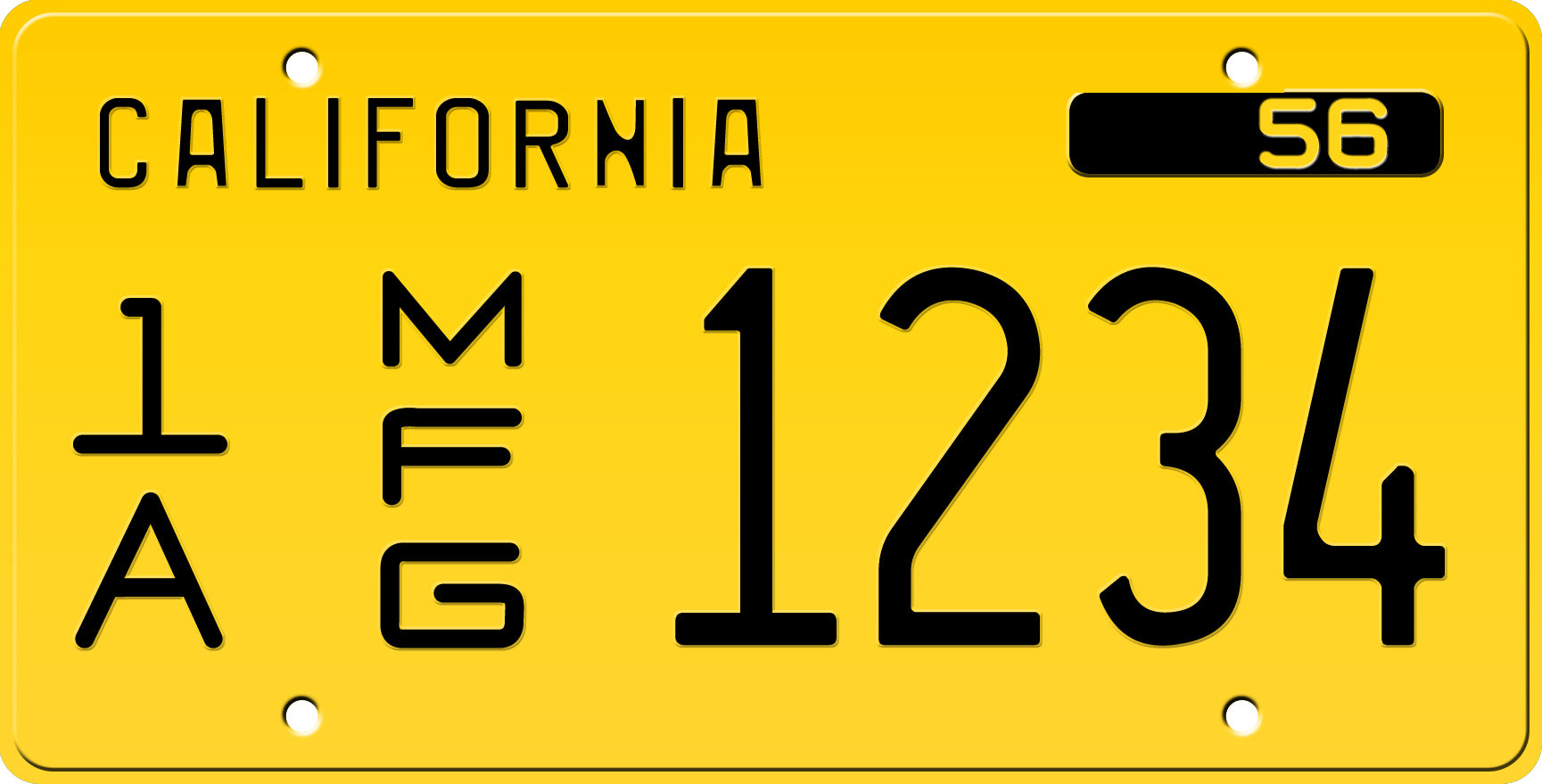 1956 CALIFORNIA MFG (MANUFACTURER) LICENSE PLATE 6"x12" (156.5mm x 305mm)