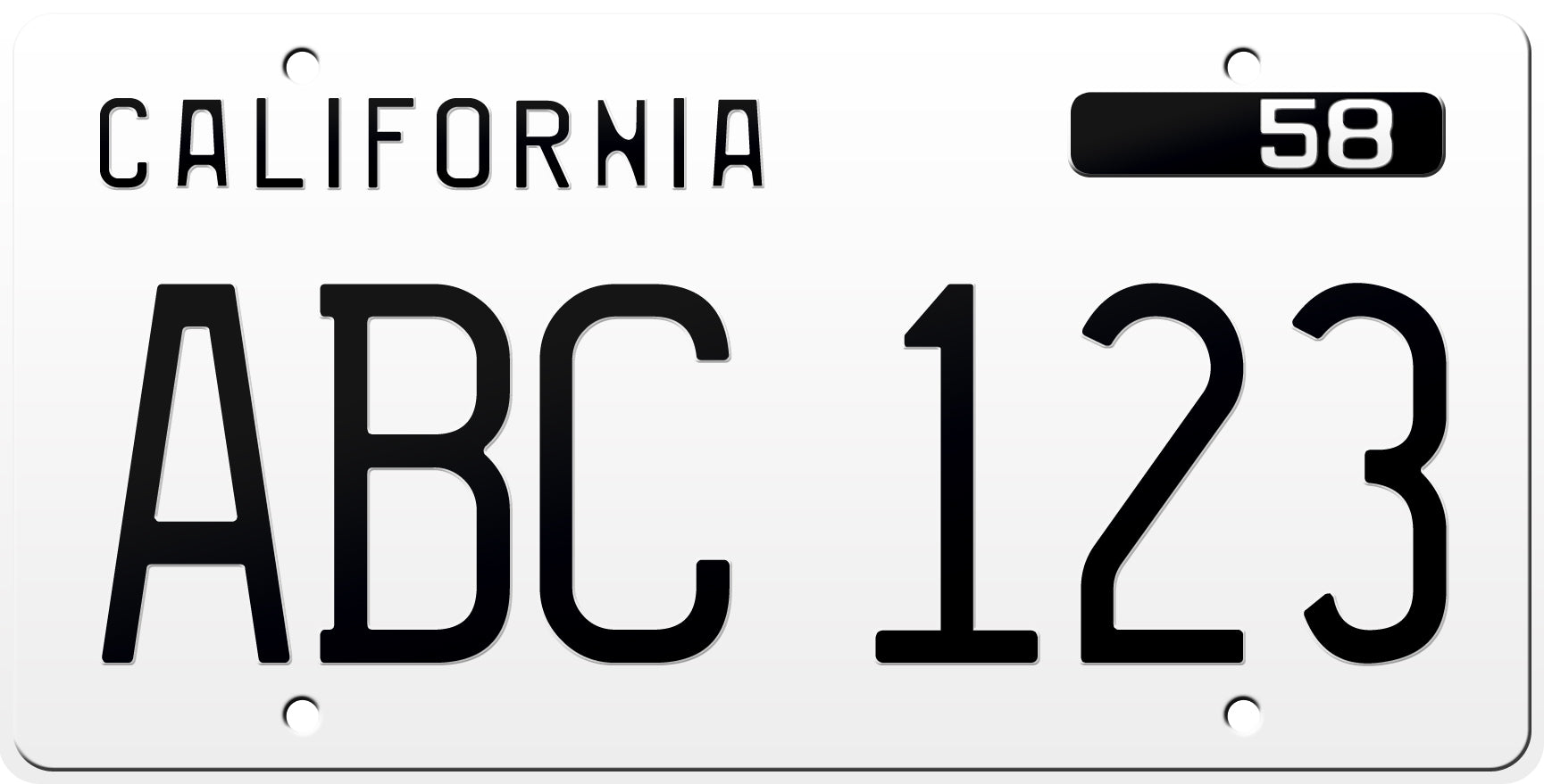 1958 CALIFORNIA LICENSE PLATE - WHITE WITH BLACK TEXT 6"x12" (156.5mm x 305mm)