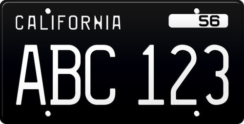 1956 California License Plate - Black License Plate with White Text