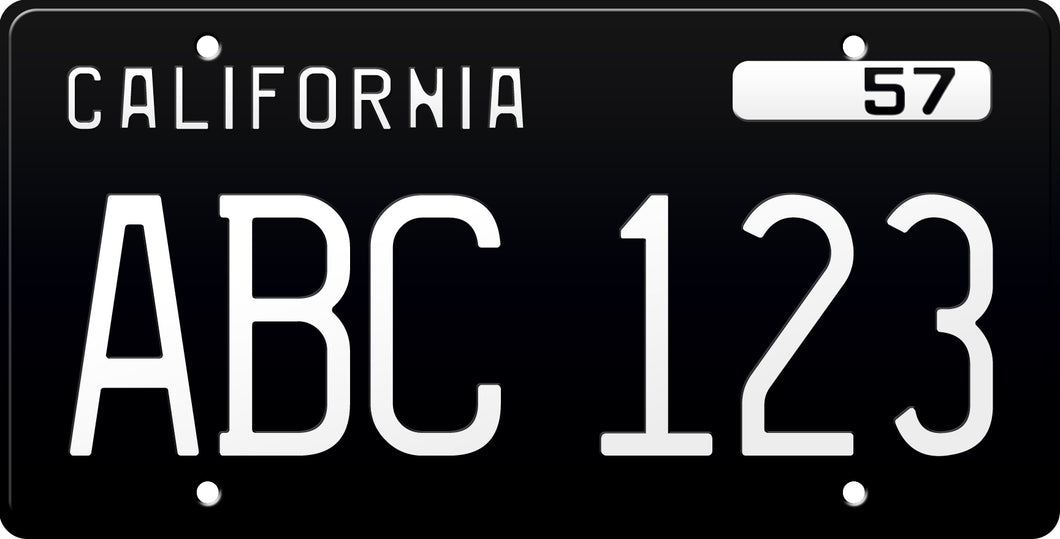 1957 California License Plate - Black License Plate with White Text