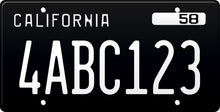 Load image into Gallery viewer, 1958 California License Plate - Black License Plate with White Text.
