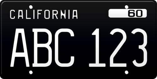 1960 California License Plate - Black License Plate with White Text.