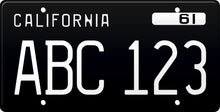 Load image into Gallery viewer, 1961 California License Plate - Black License Plate with White Text.
