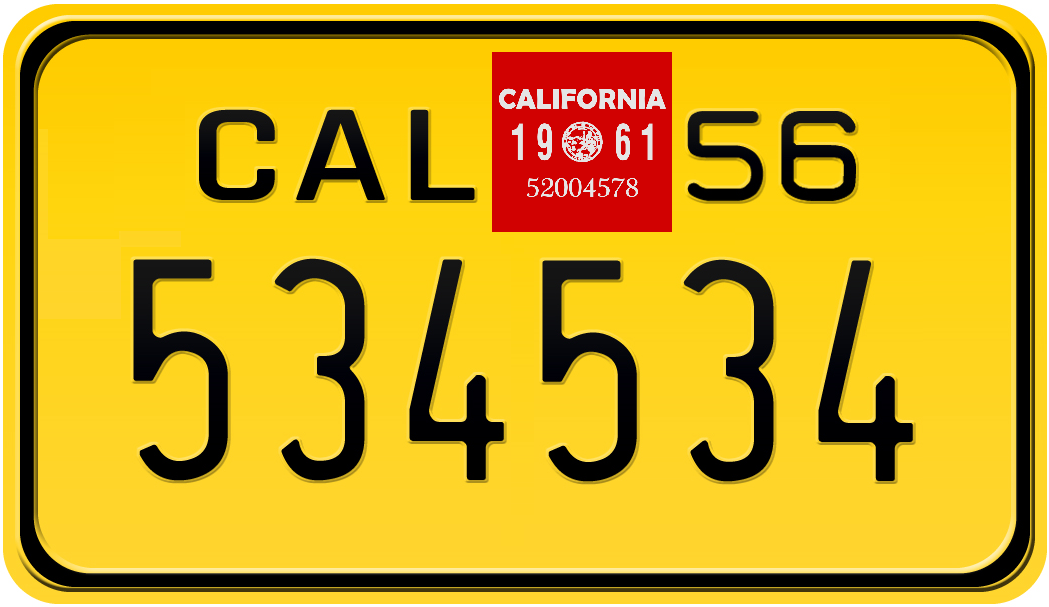 1961 CALIFORNIA MOTORCYCLE LICENSE PLATE 4"x7" (106mm x 186mm)