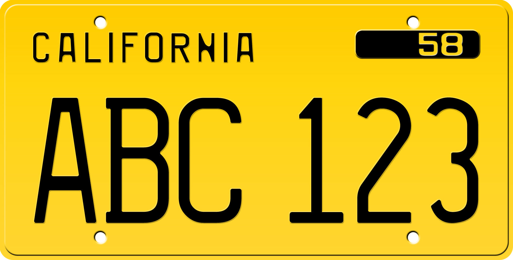 1958 年カリフォルニア ナンバー プレート 6 インチ x 12 インチ (156.5mm x 305mm)