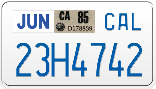 1985 CALIFORNIA MOTORCYCLE LICENSE PLATE