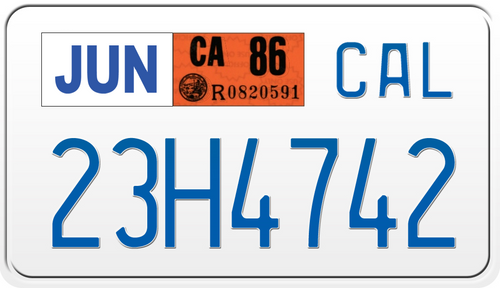 1986 CALIFORNIA MOTORCYCLE LICENSE PLATE