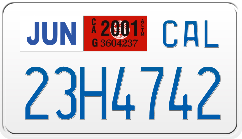 2001 CALIFORNIA MOTORCYCLE LICENSE PLATE