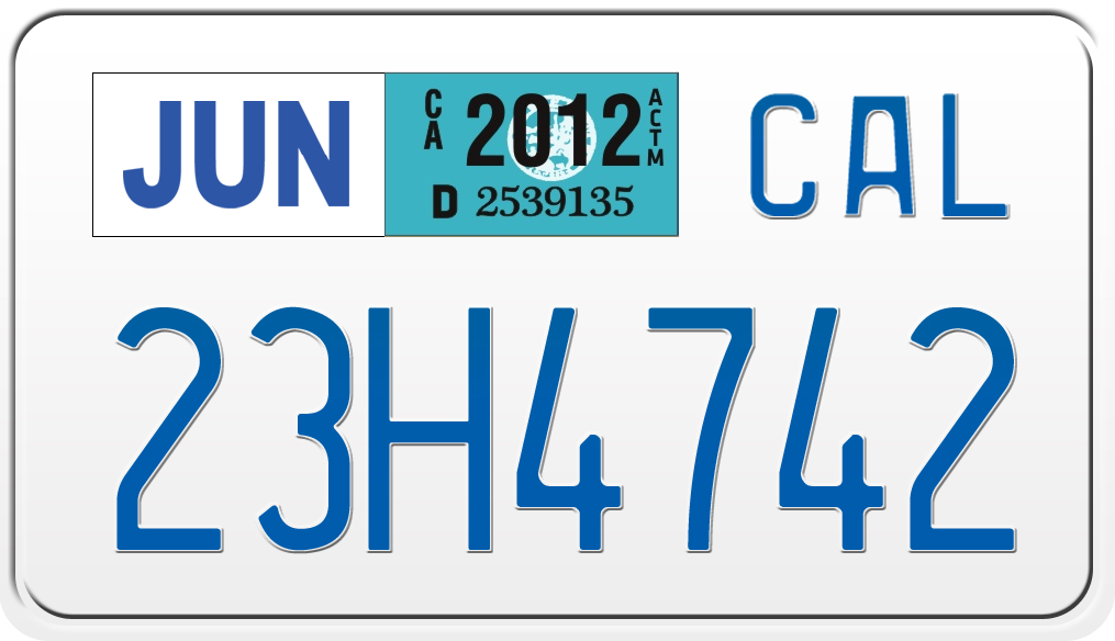 2012 CALIFORNIA MOTORCYCLE LICENSE PLATE