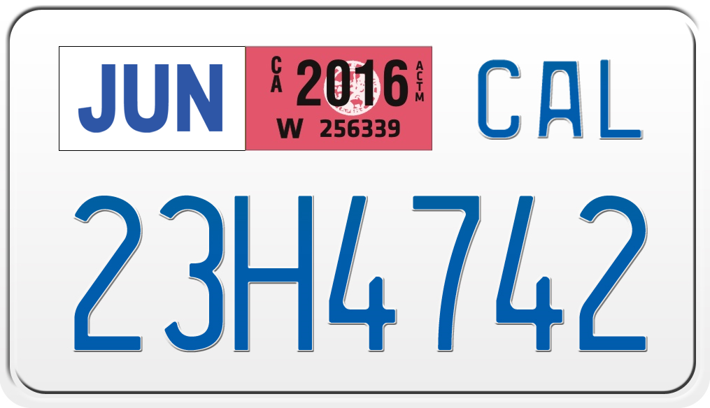 2016 CALIFORNIA MOTORCYCLE LICENSE PLATE