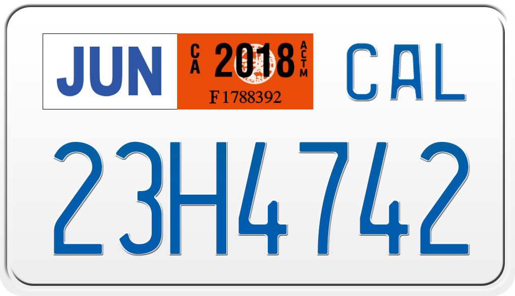 2018 CALIFORNIA MOTORCYCLE LICENSE PLATE